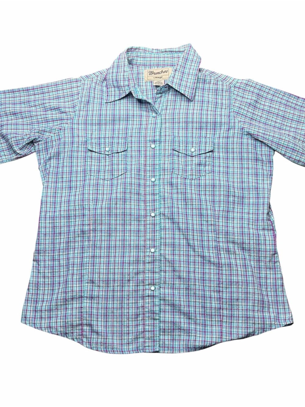 Vintage Wrancher Wrangler Pearl Snap Shirt Womens M Blue Purple Silver